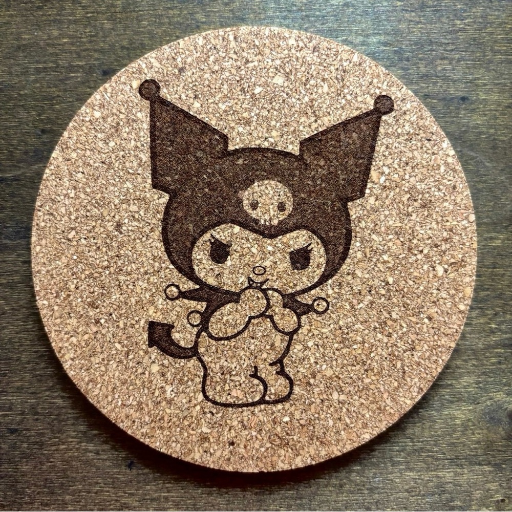 Kuromi Laser Engraved Cork Coaster